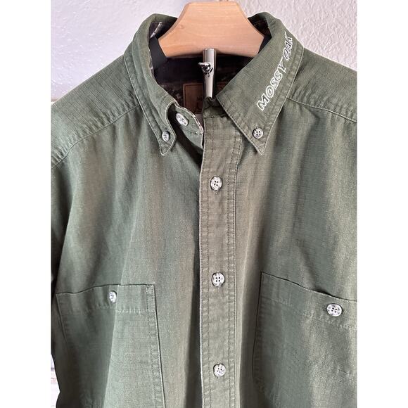 Mossy Oak Mens Size Medium Dark Hunter Green Long Sleeves Button Front - Picture 2 of 13